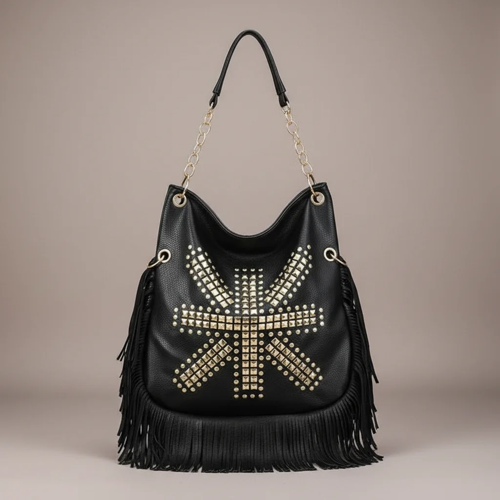 sac chaine besace simili cuir franges