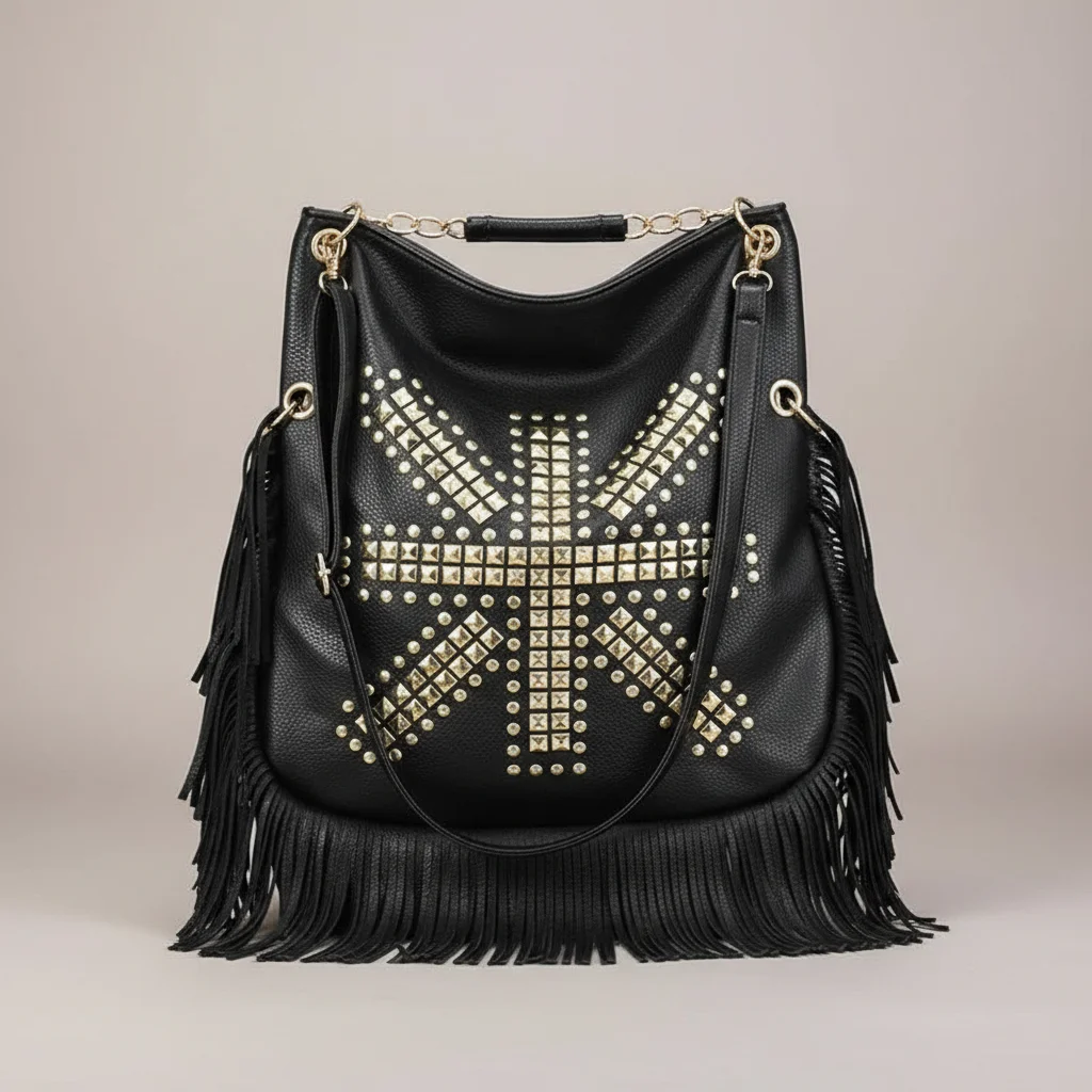 sac chaine besace simili cuir franges – Image 3