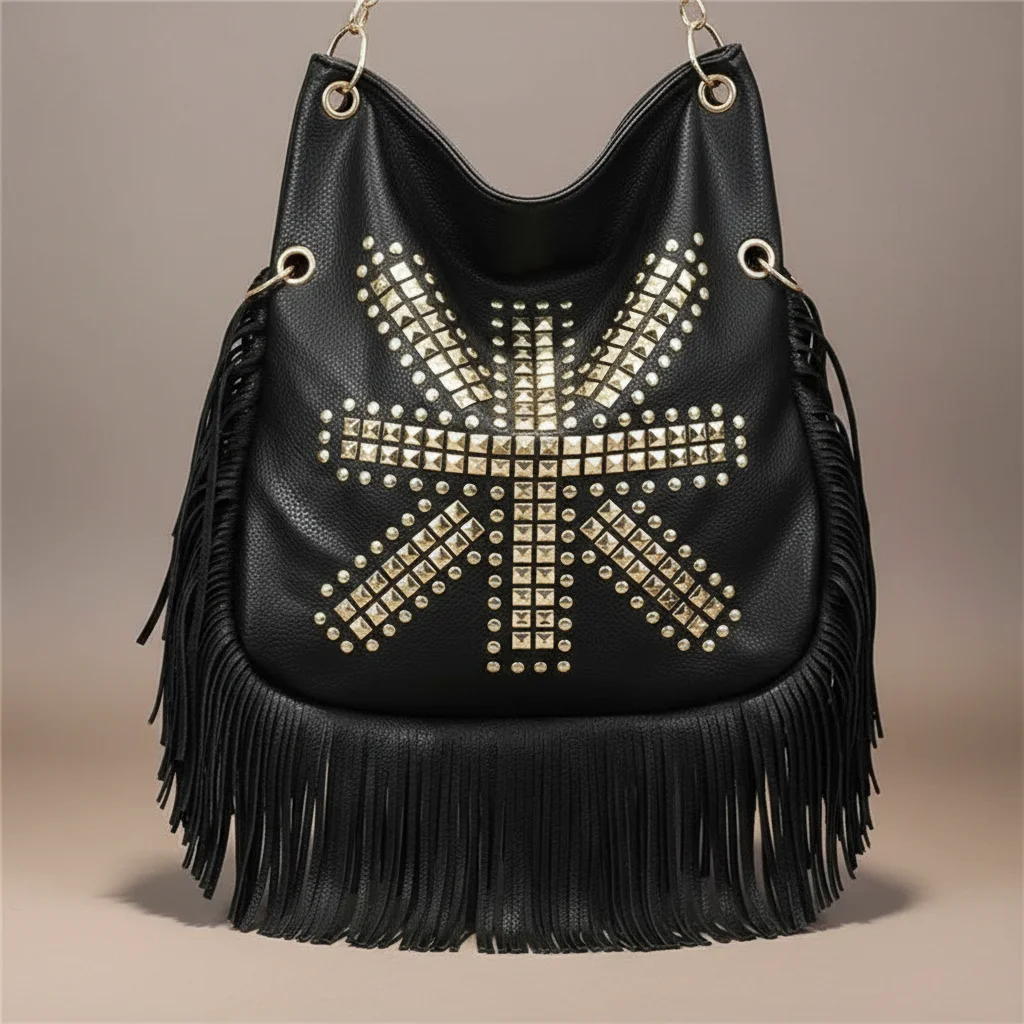 sac chaine besace simili cuir franges – Image 4