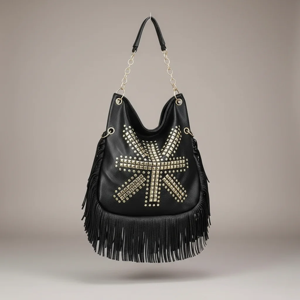 sac chaine besace simili cuir franges – Image 5