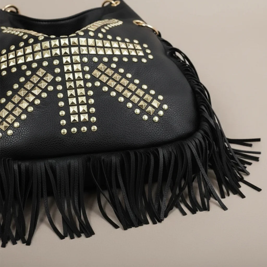 sac chaine besace simili cuir franges – Image 7