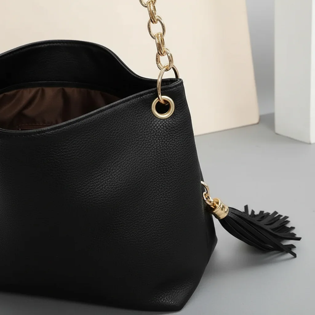 sac chaine besace simili cuir franges – Image 8