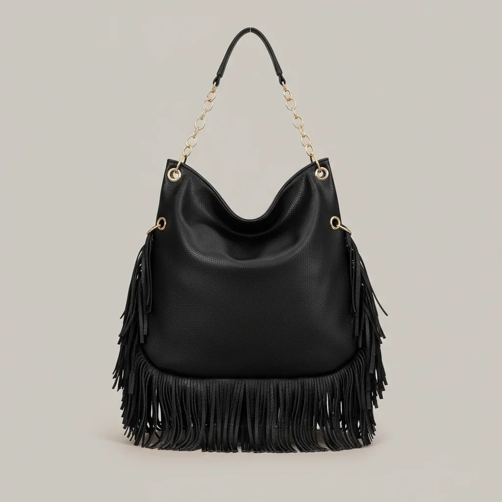 sac chaine besace simili cuir franges – Image 9