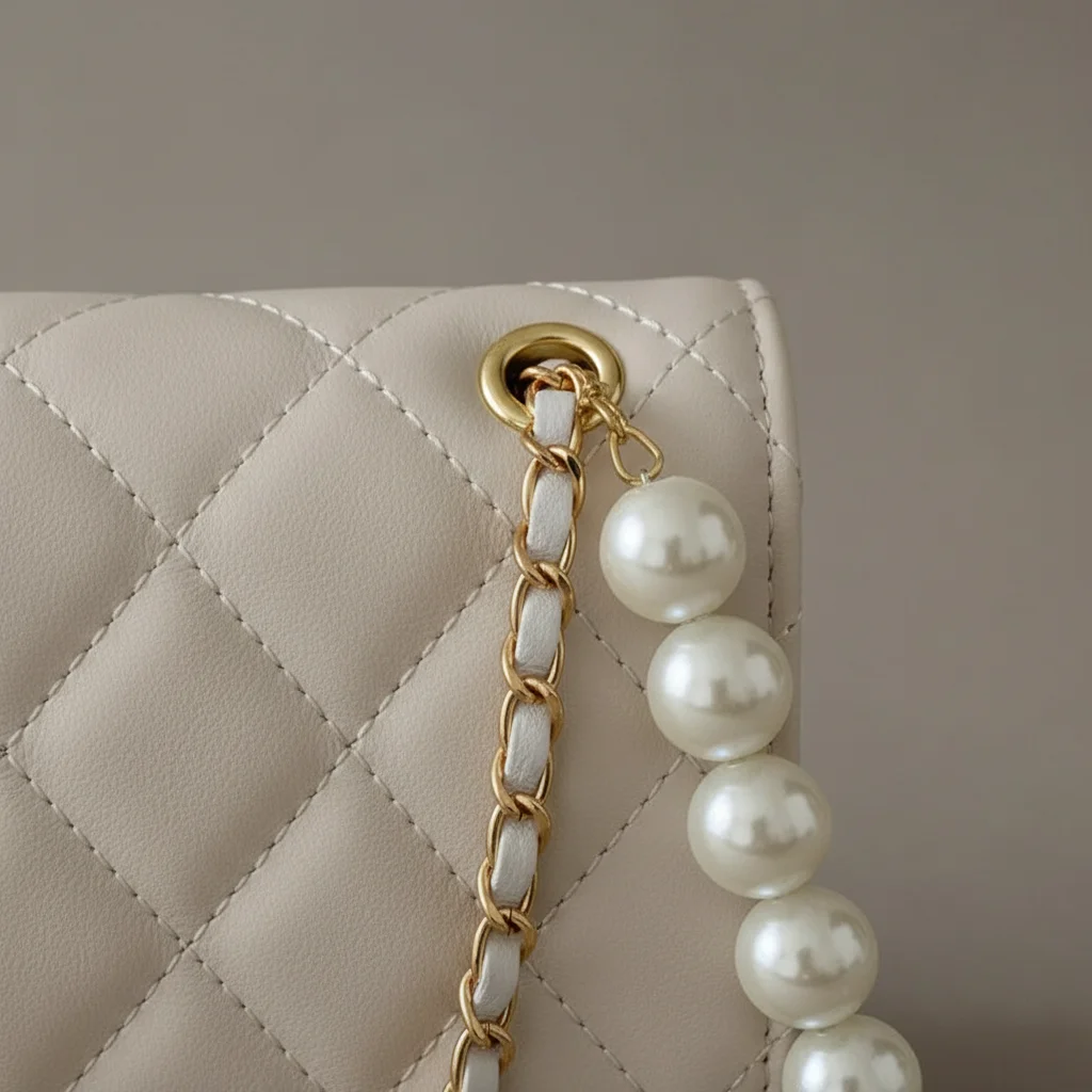 sac chaine matelassé simili cuir perles – Image 10