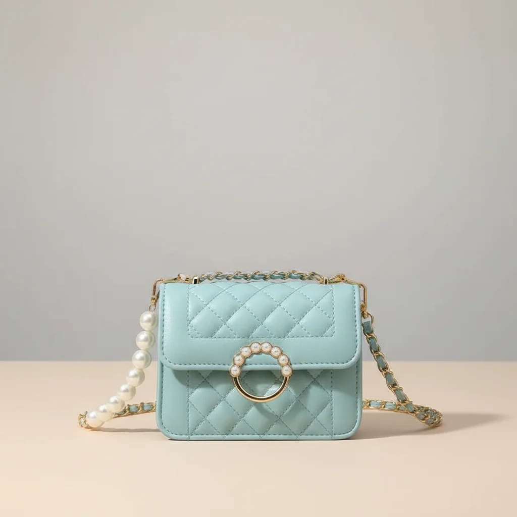 sac chaine matelassé simili cuir perles – Image 11
