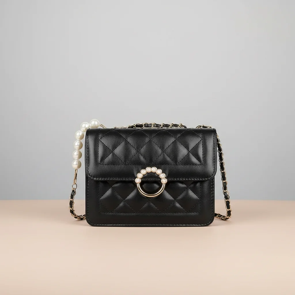 sac chaine matelassé simili cuir perles – Image 14