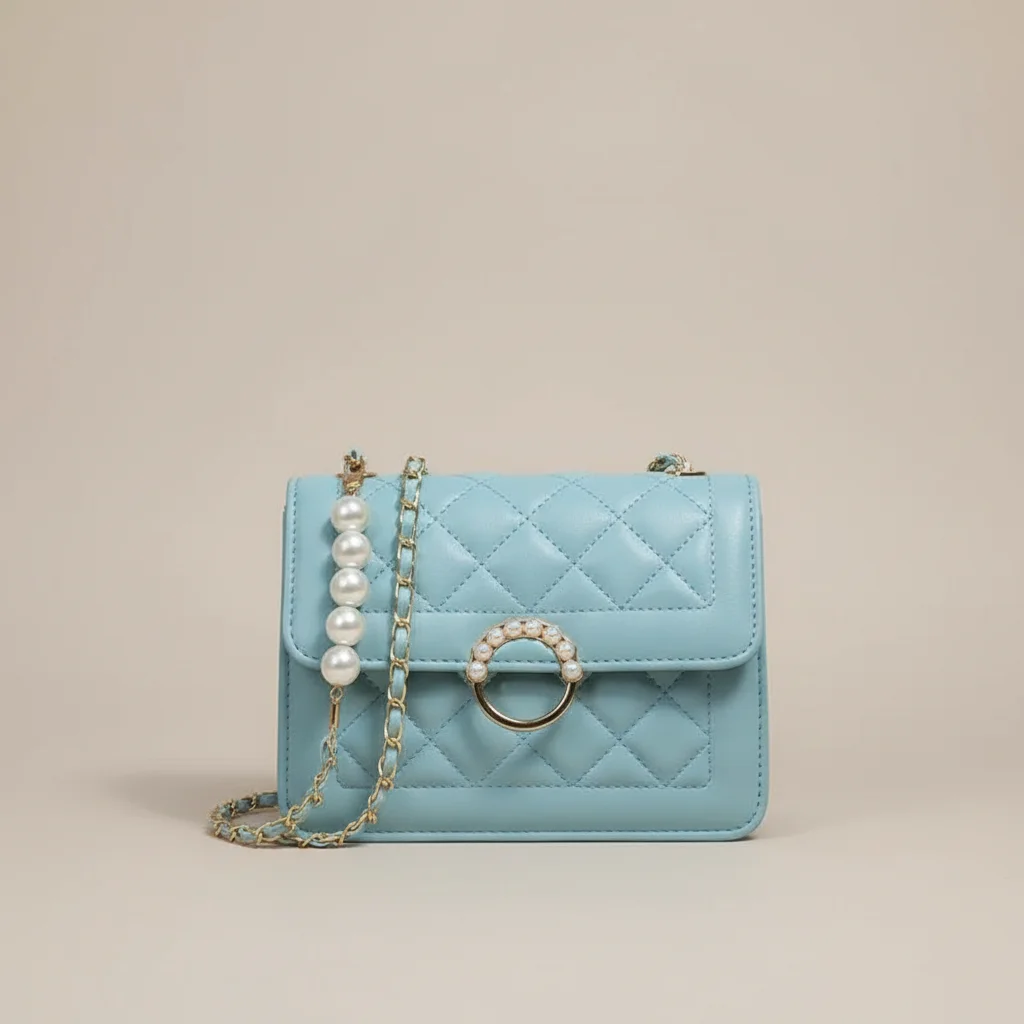 sac chaine matelassé simili cuir perles – Image 15