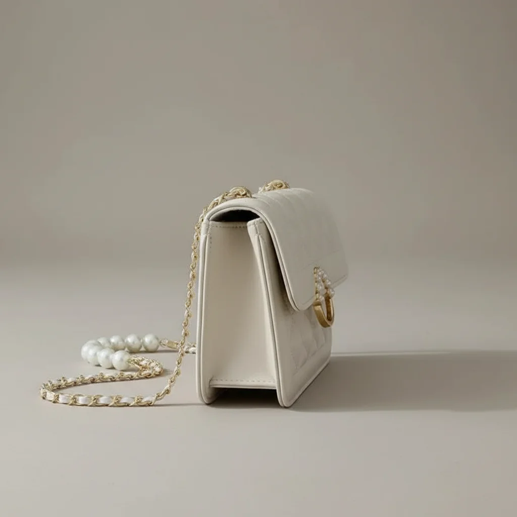 sac chaine matelassé simili cuir perles – Image 2