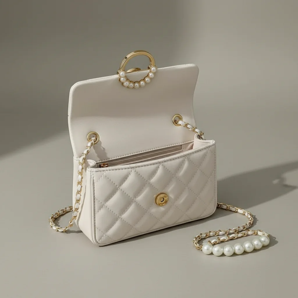 sac chaine matelassé simili cuir perles – Image 3