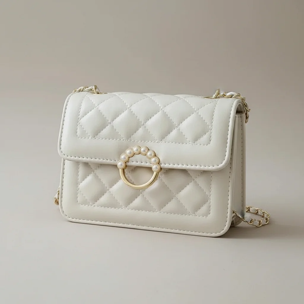 sac chaine matelassé simili cuir perles – Image 4