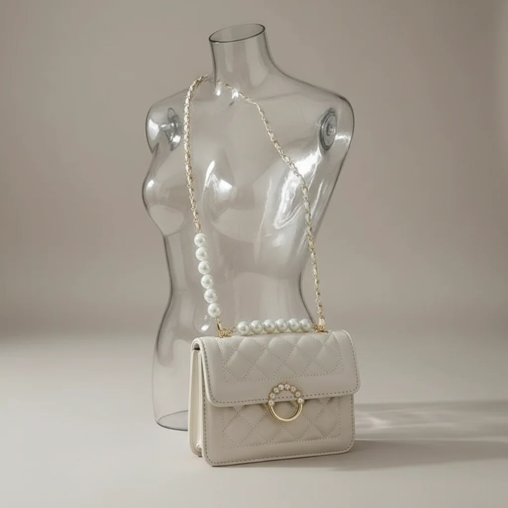 sac chaine matelassé simili cuir perles – Image 5