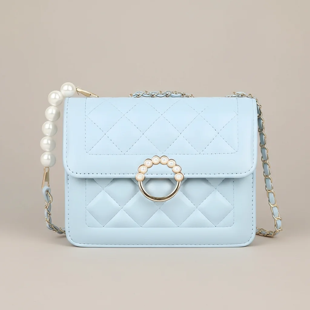 sac chaine matelassé simili cuir perles – Image 6