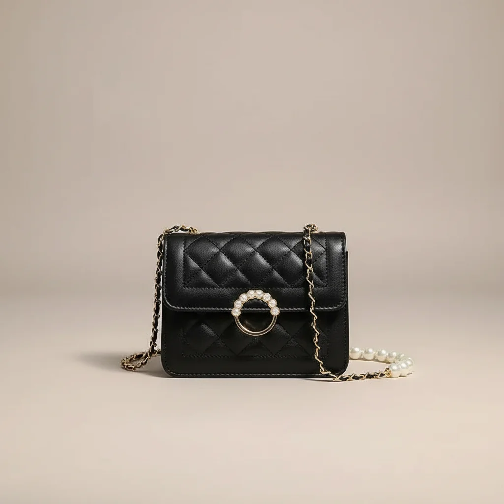 sac chaine matelassé simili cuir perles – Image 7