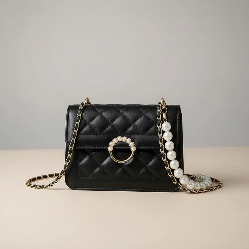 sac chaine matelassé simili cuir perles – Image 8