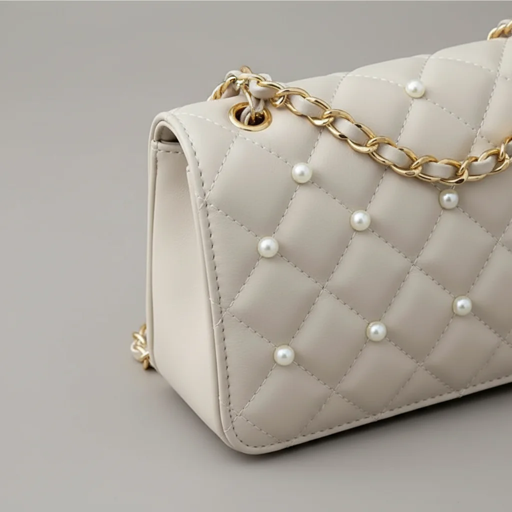 sac chaine matelassé simili cuir perles – Image 9