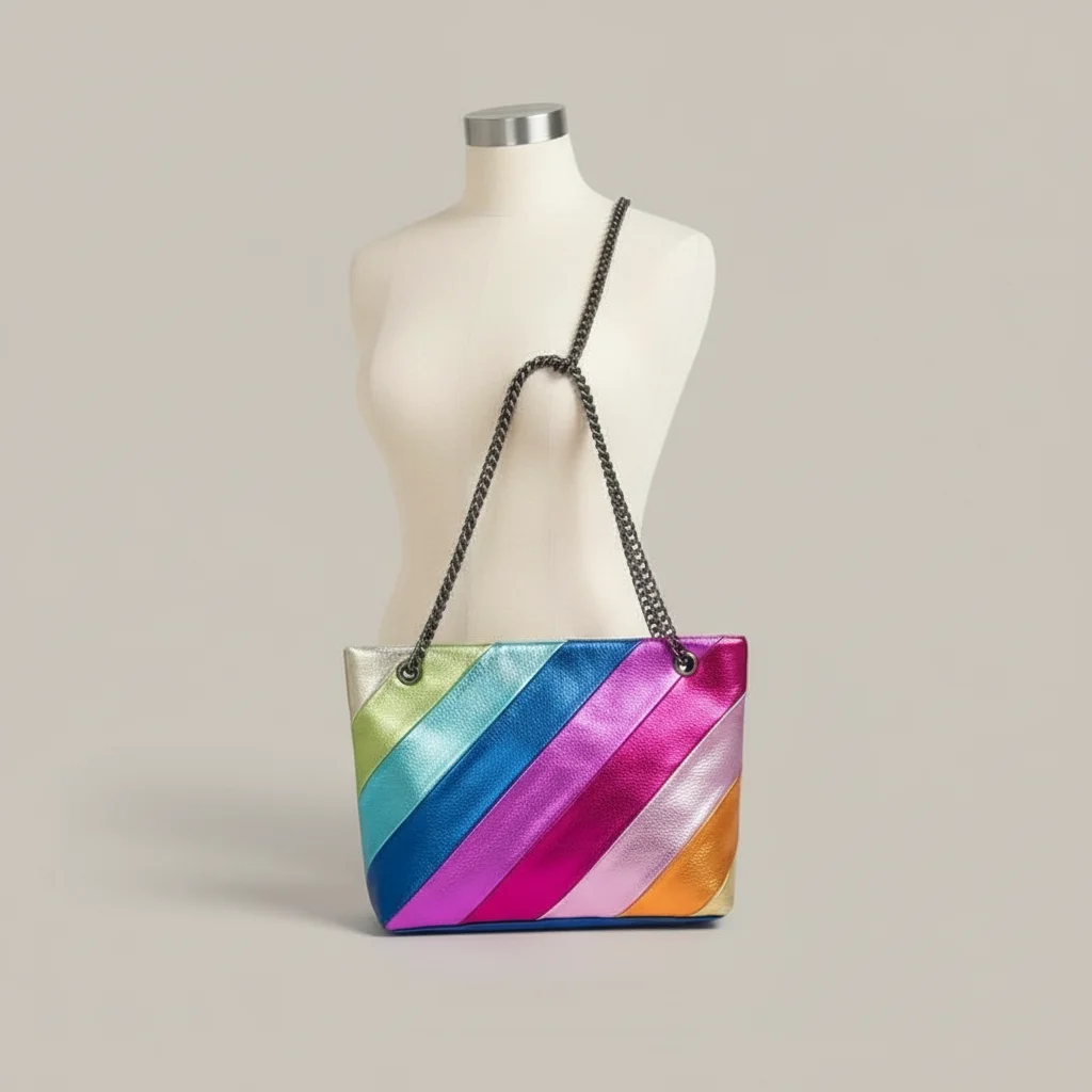 sac chaine multicolore simili cuir 23cm – Image 4