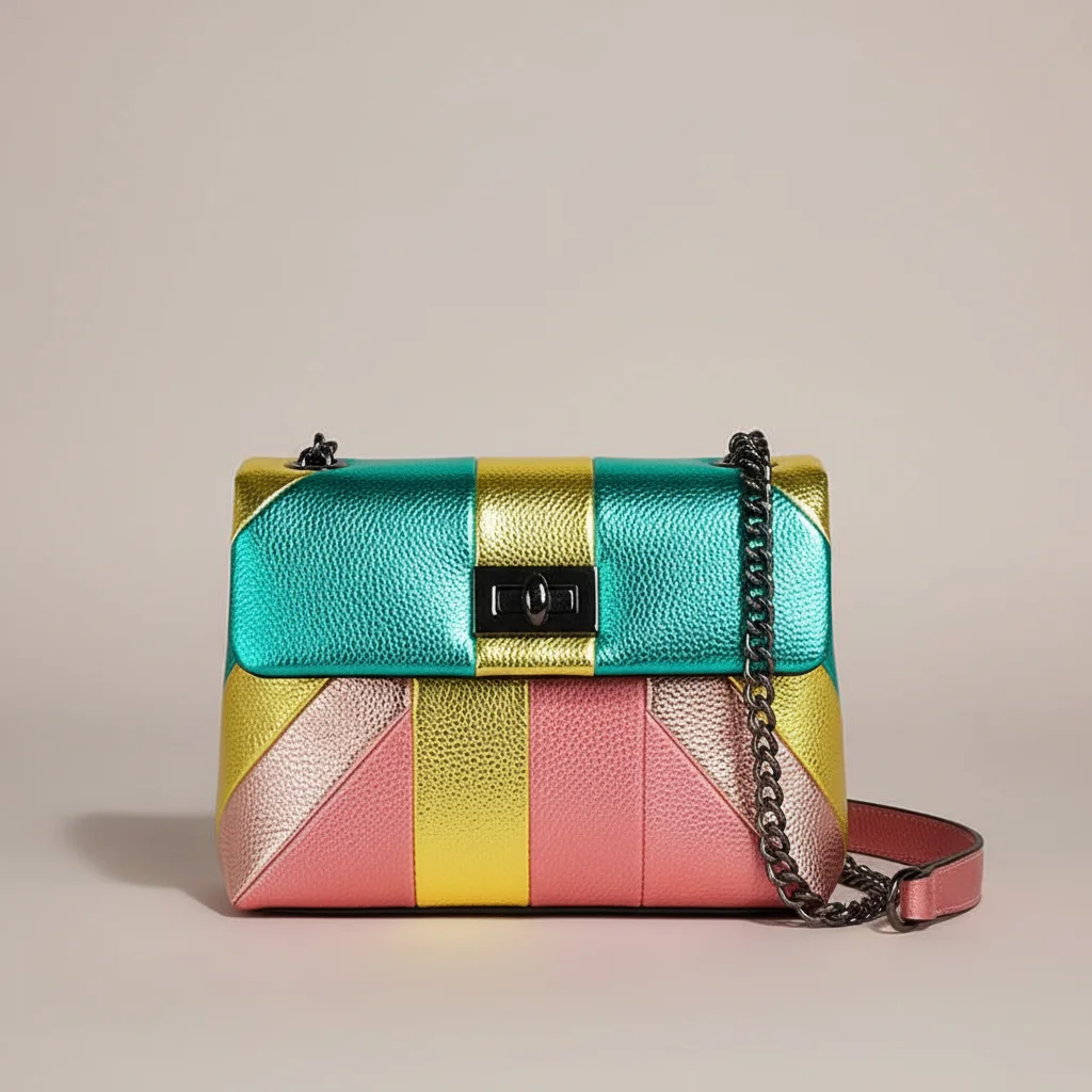 sac chaine multicolore simili cuir 25cm – Image 9