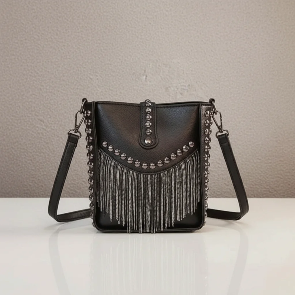 sac chaine simili cuir franges 19cm – Image 2