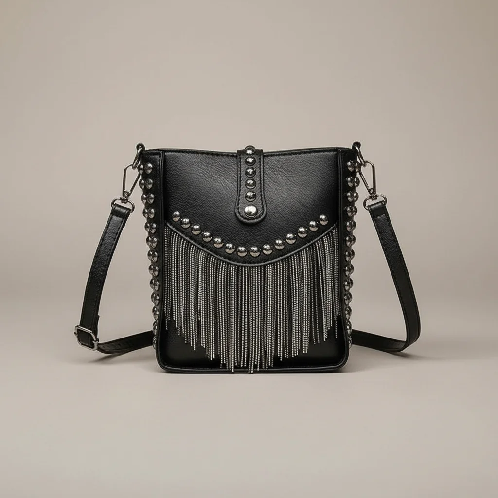 sac chaine simili cuir franges 19cm – Image 3