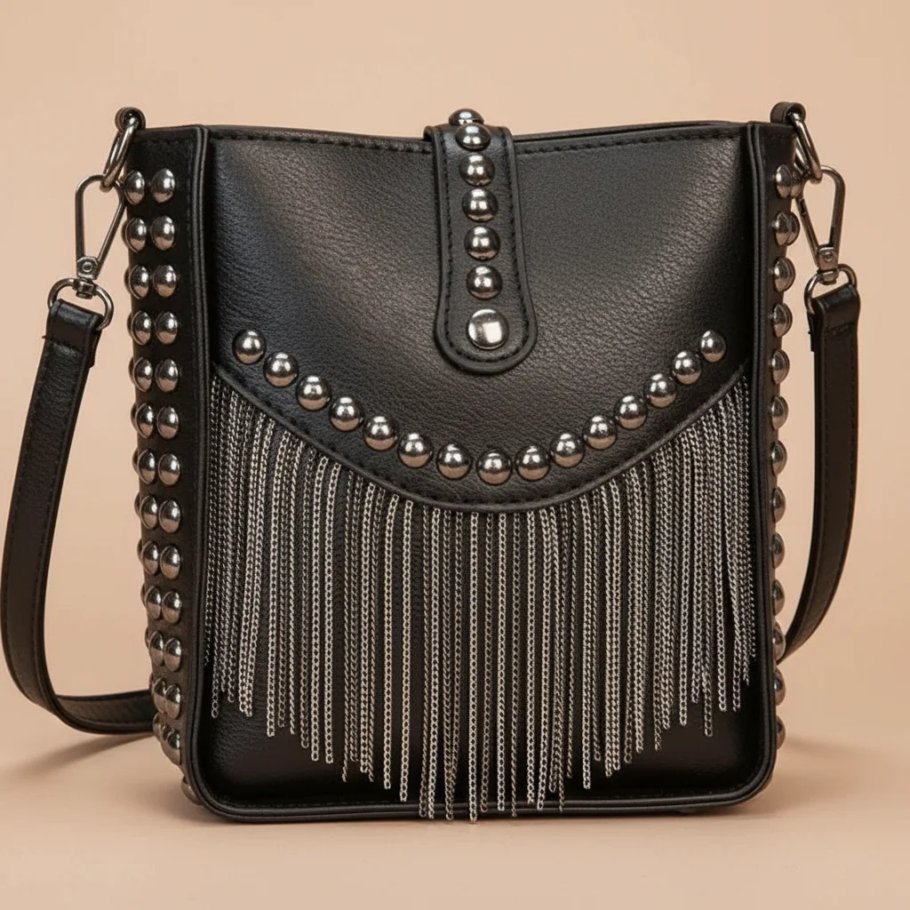 sac chaine simili cuir franges 19cm – Image 4