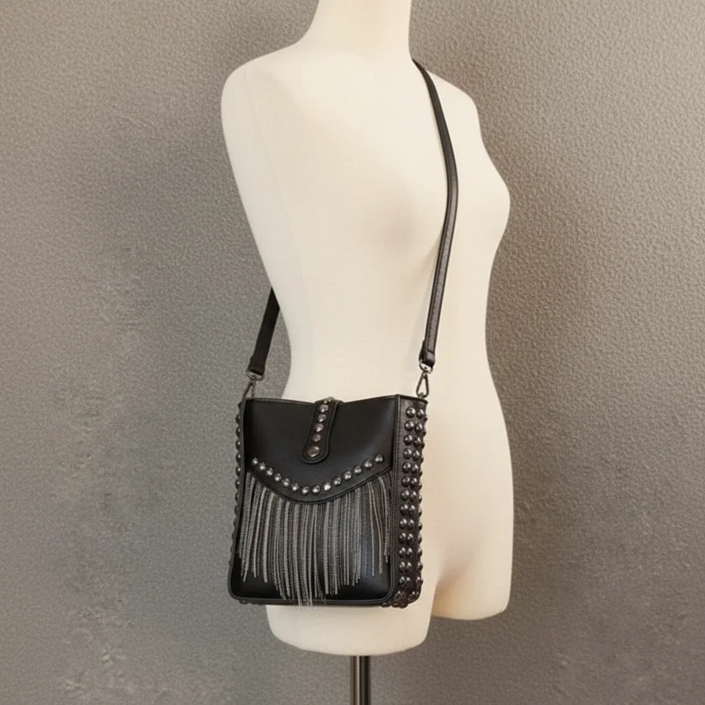 sac chaine simili cuir franges 19cm – Image 5