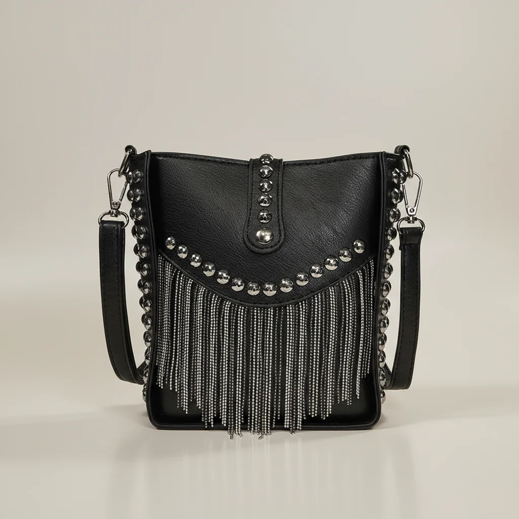 sac chaine simili cuir franges 19cm – Image 6