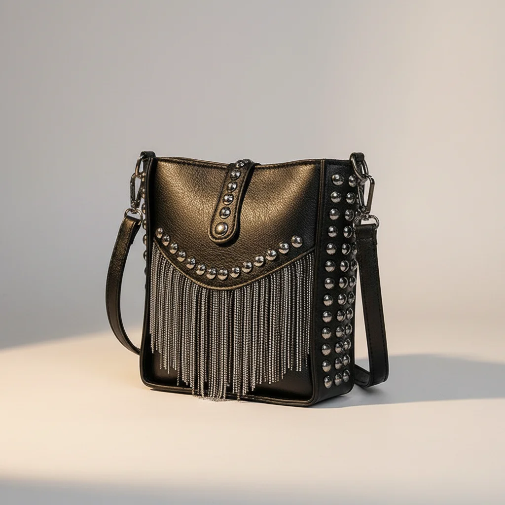 sac chaine simili cuir franges 19cm – Image 7