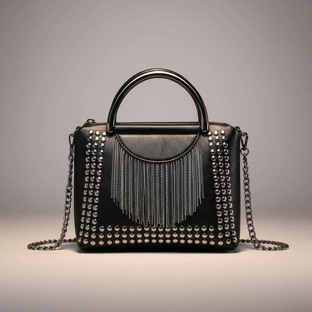 Sac chaine simili cuir franges rock