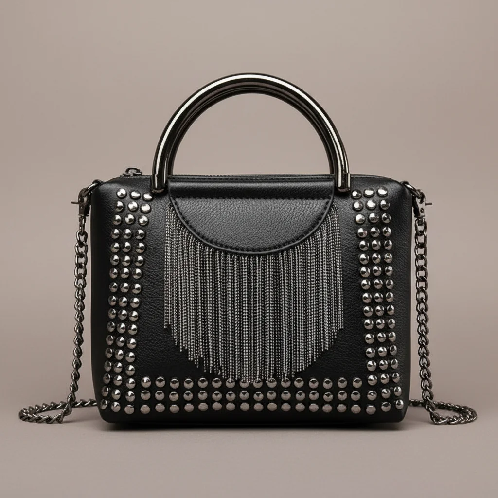 Sac chaine simili cuir franges rock – Image 4