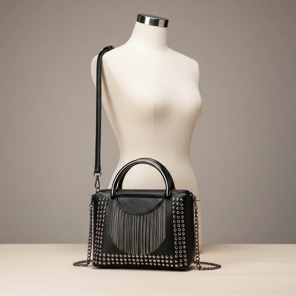Sac chaine simili cuir franges rock – Image 5