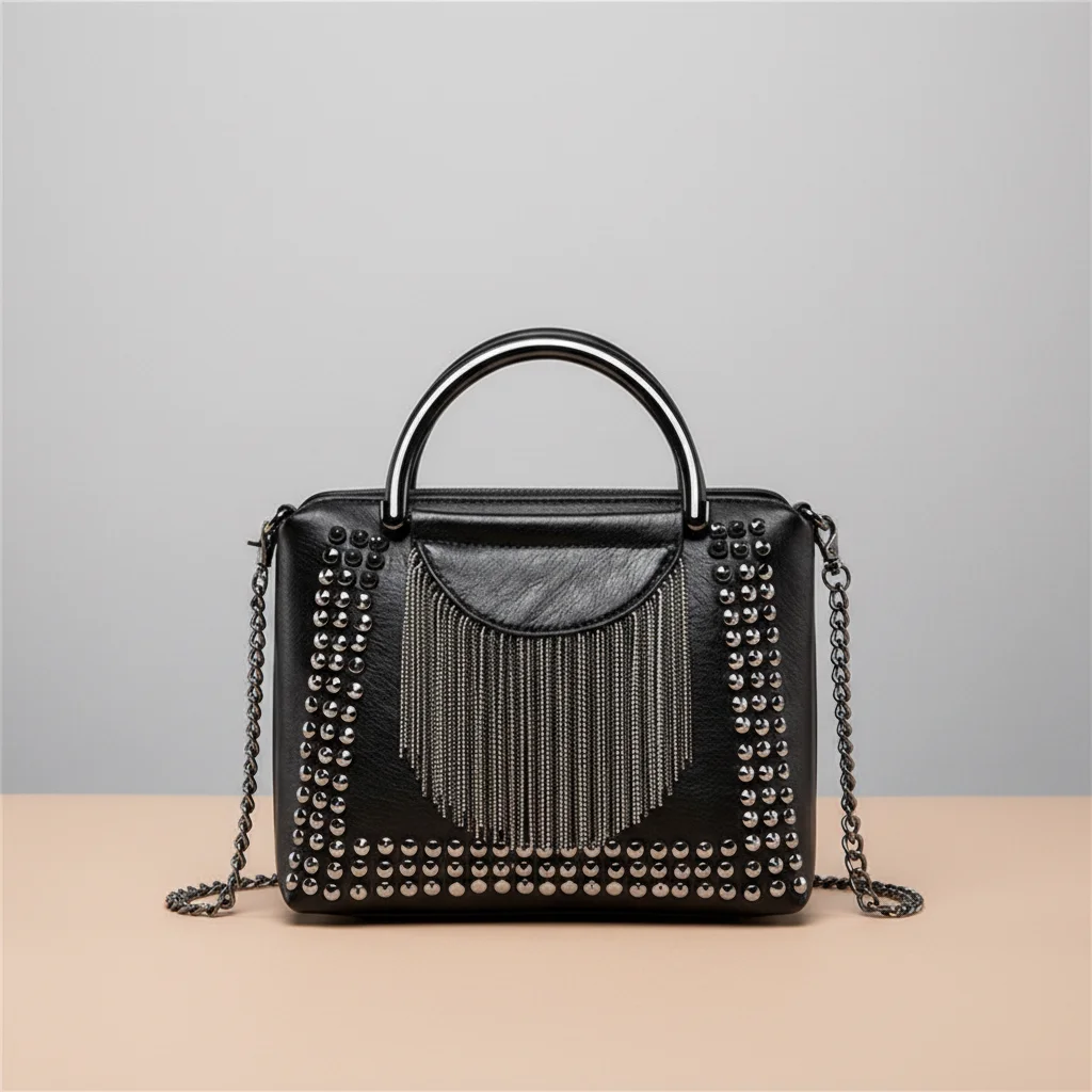 Sac chaine simili cuir franges rock – Image 6