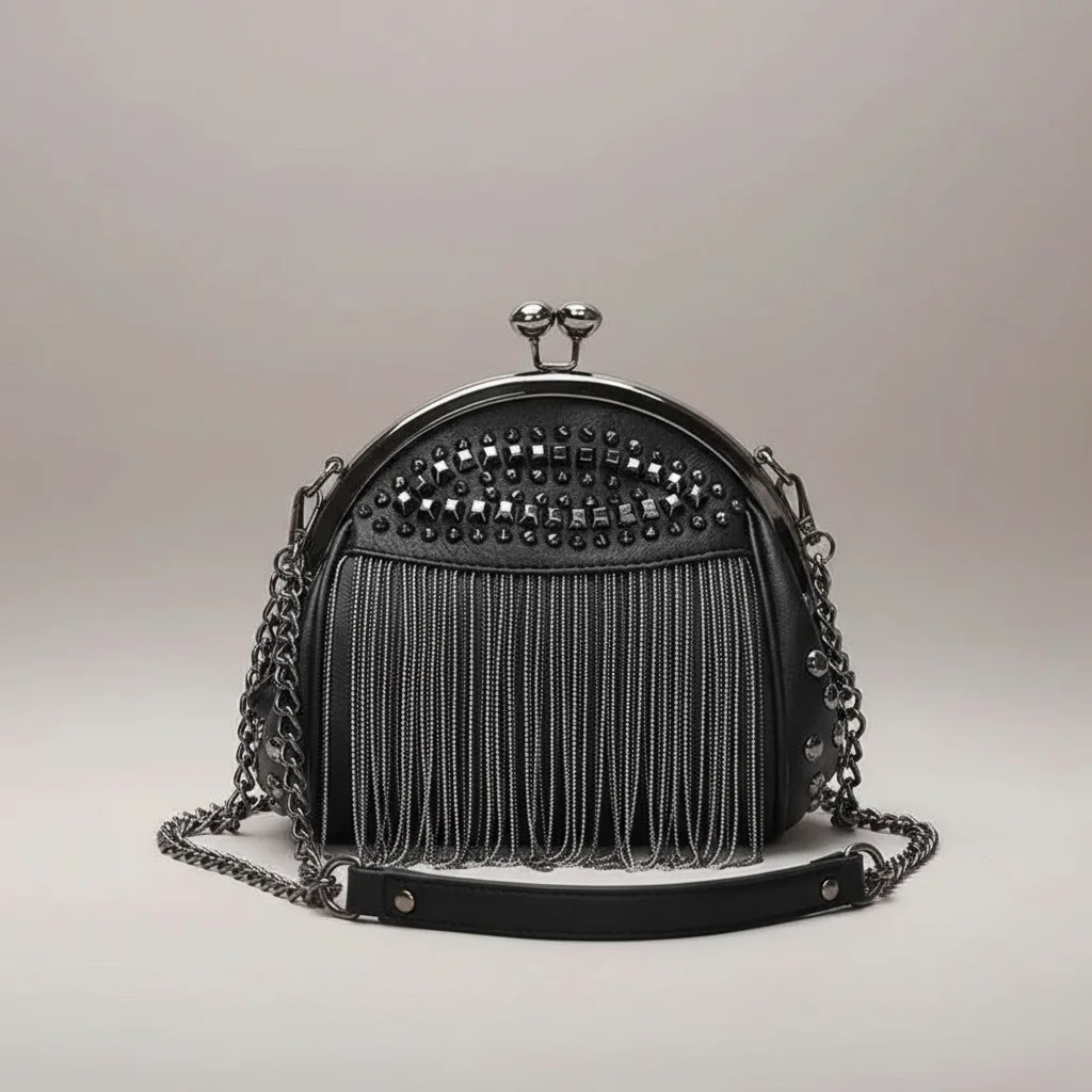 Sac chaine simili cuir franges tendance