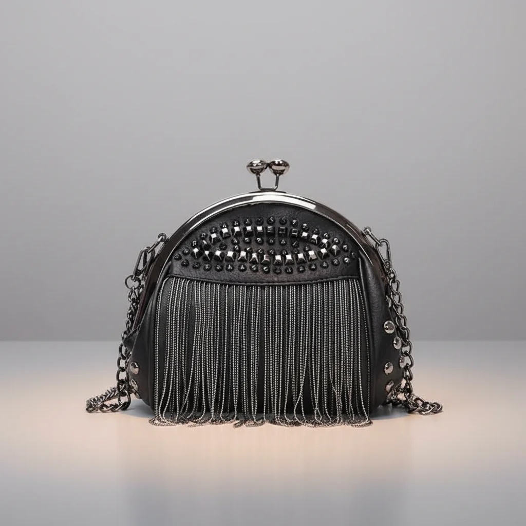 Sac chaine simili cuir franges tendance – Image 6