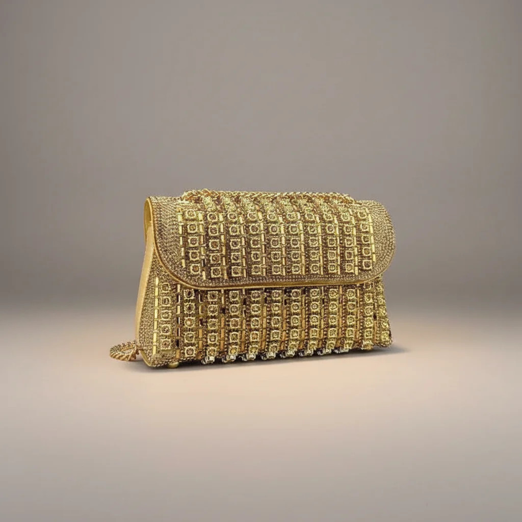 Sac chaine soirée pu doré strassé – Image 2