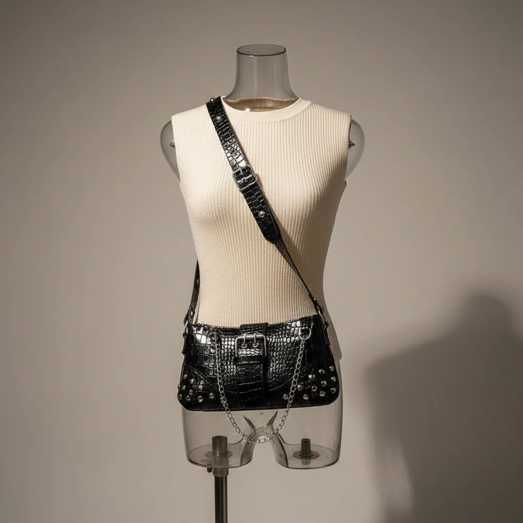 Sac chaine baguette simili cuir clouté – Image 2