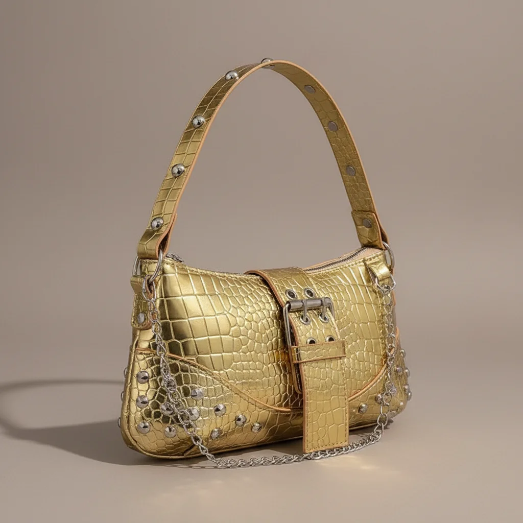 Sac chaine baguette simili cuir clouté – Image 6