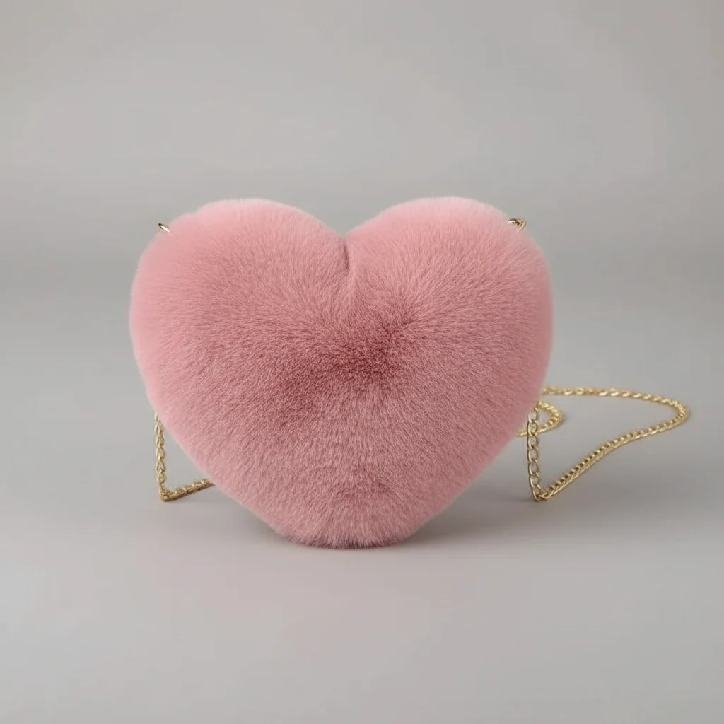 Sac chaine fausse fourrure forme cœur 25cm – Image 4