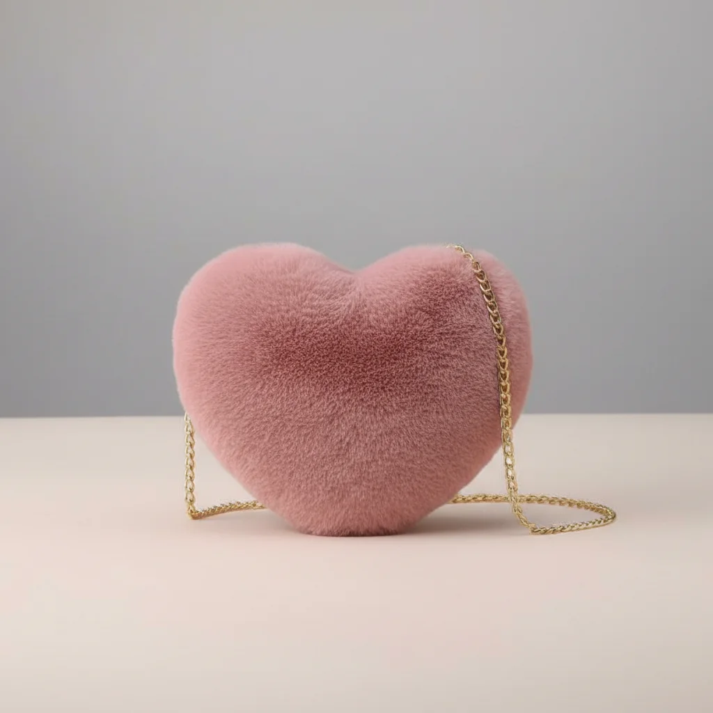 Sac chaine fausse fourrure forme cœur 25cm – Image 6