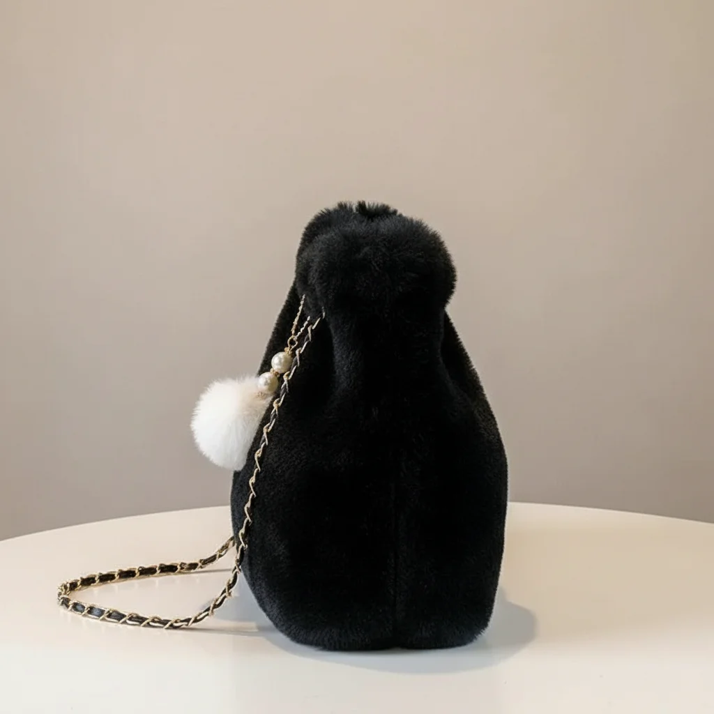 Sac chaine fausse fourrure porté épaule – Image 2