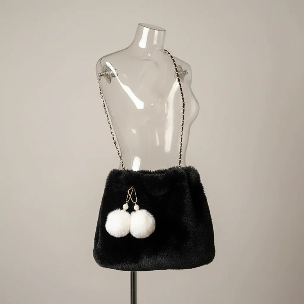 Sac chaine fausse fourrure porté épaule – Image 5