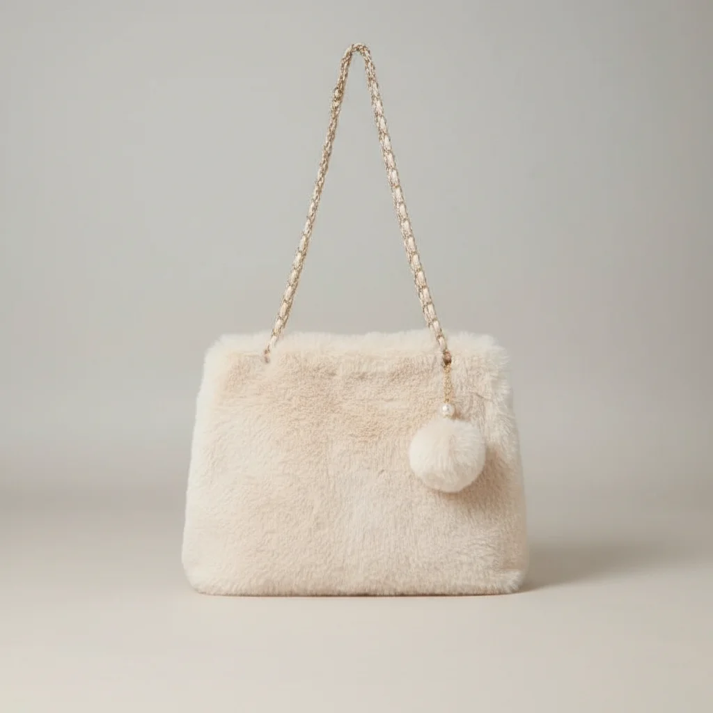 Sac chaine fausse fourrure porté épaule – Image 6