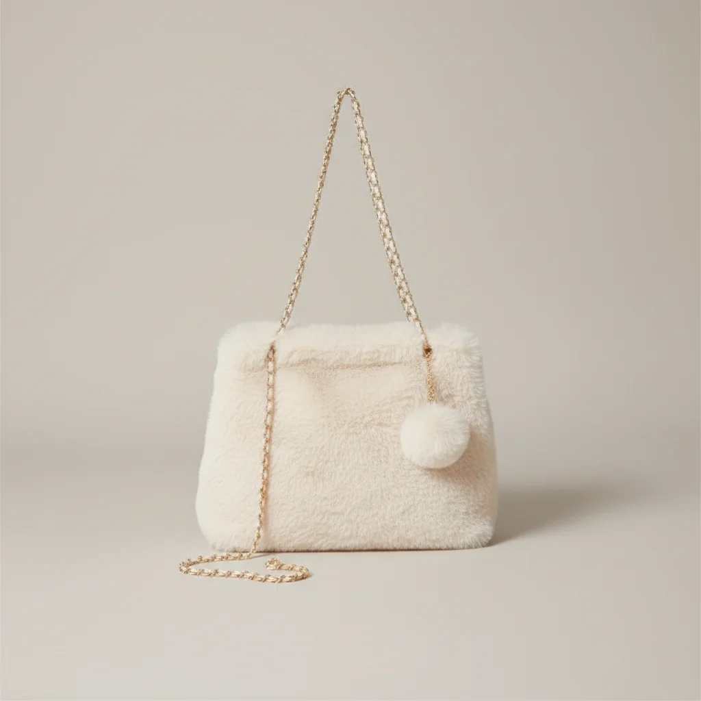 Sac chaine fausse fourrure porté épaule – Image 7
