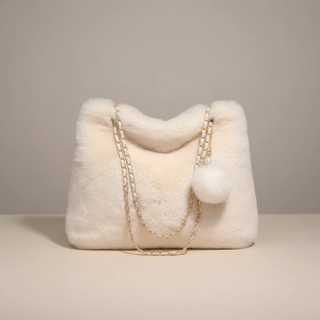 Sac chaine fausse fourrure porté épaule – Image 9