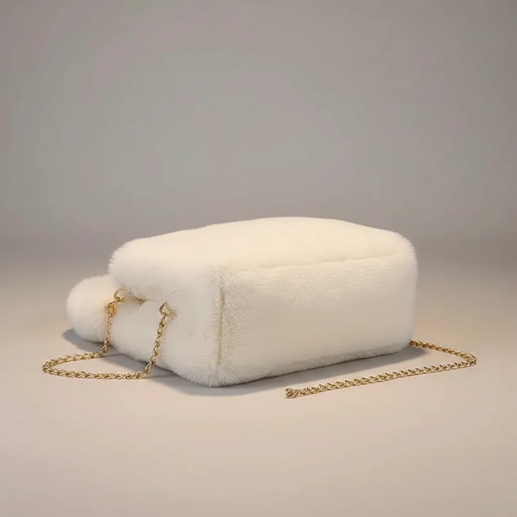 Sac chaine fausse fourrure souple 21cm – Image 2