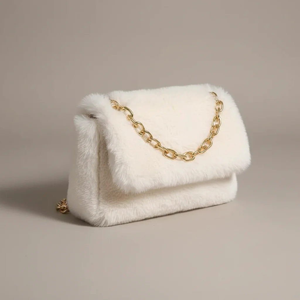 Sac chaine fausse fourrure souple 21cm – Image 4