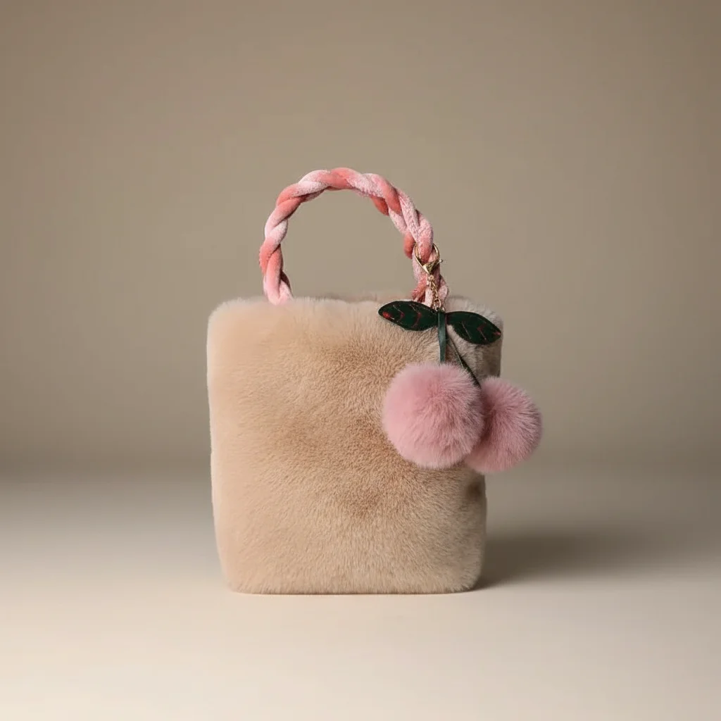 Sac chaine fausse fourrure souple pompons – Image 6