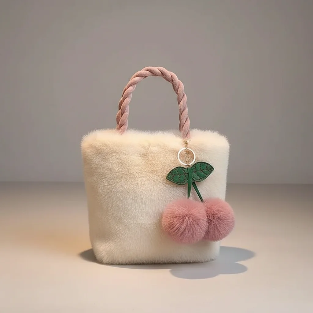 Sac chaine fausse fourrure souple pompons – Image 8