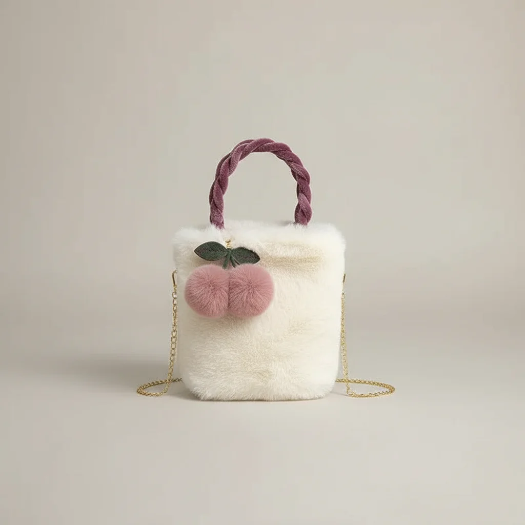 Sac chaine fausse fourrure souple pompons – Image 9
