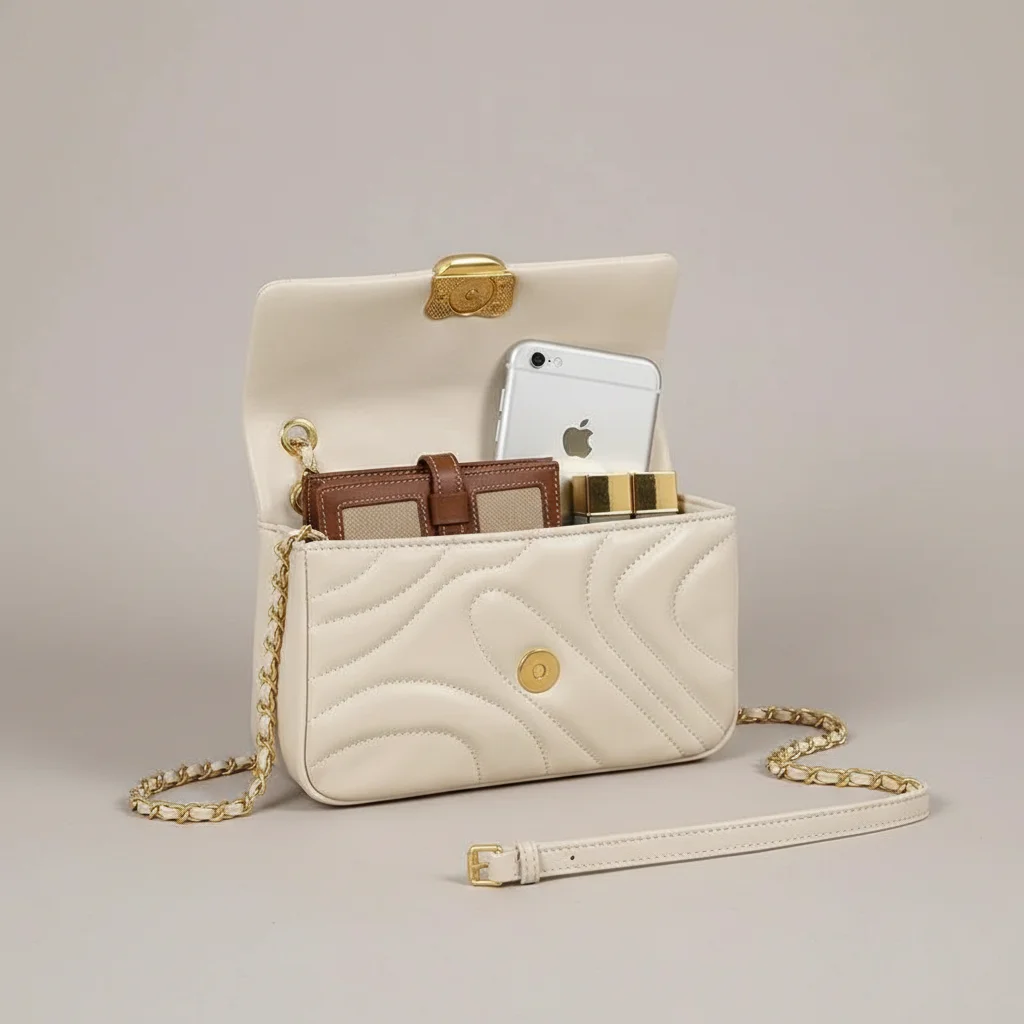 Sac chaine matelassé pu beige souple – Image 2