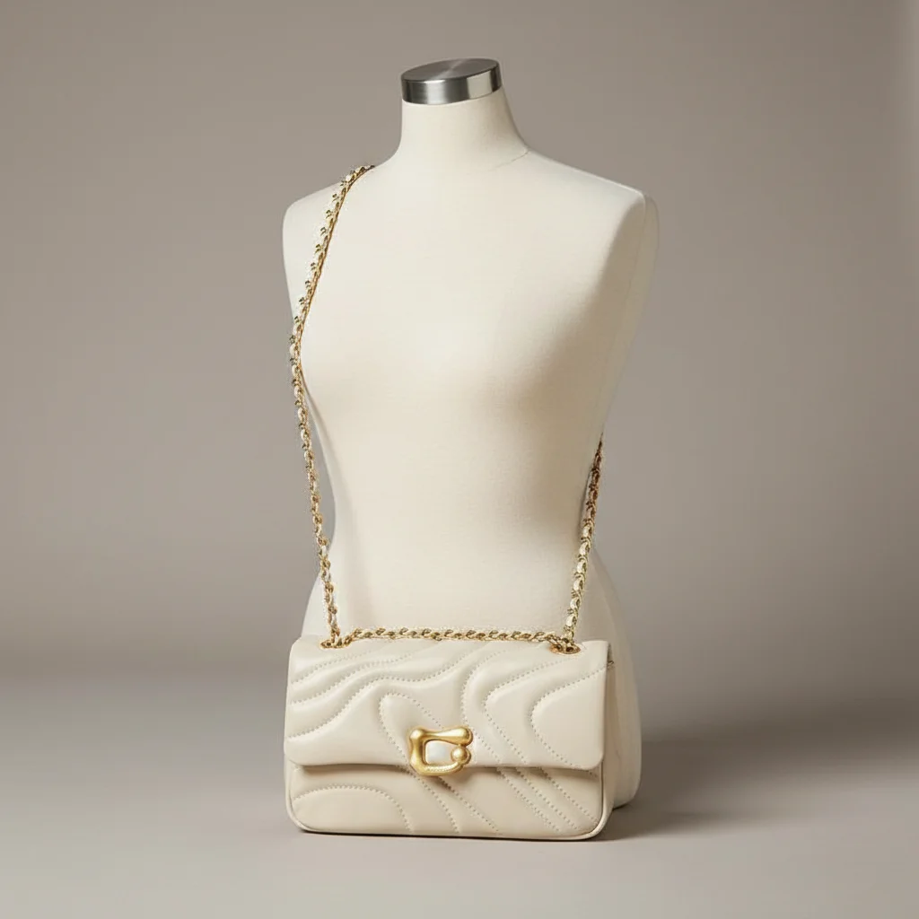 Sac chaine matelassé pu beige souple – Image 4